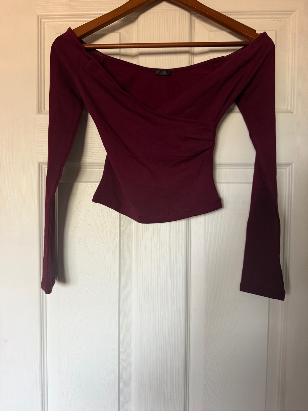 Deep Berry Off-Shoulder Wrap Top - Picture 2 of 3